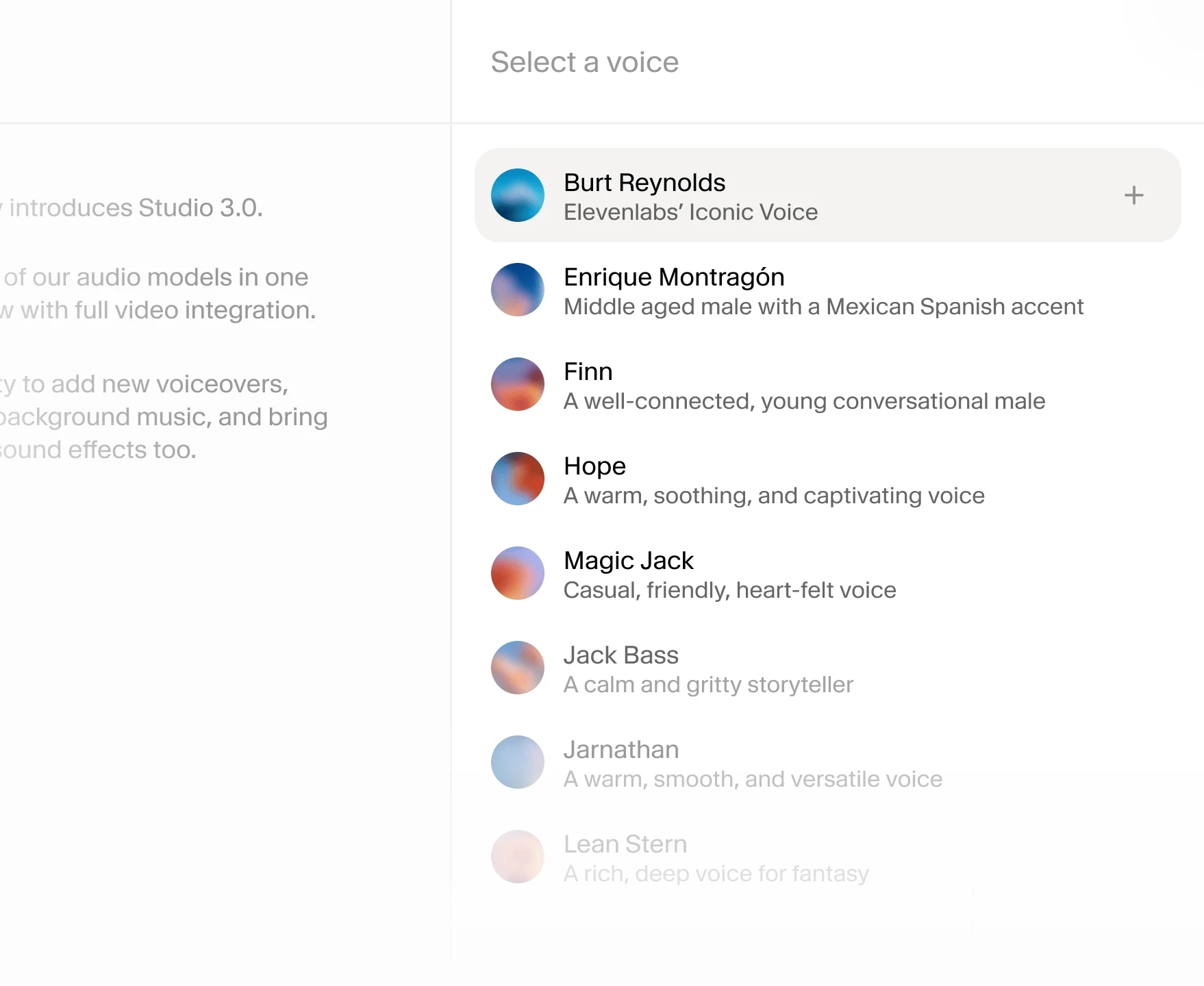 Voices UI in Studio