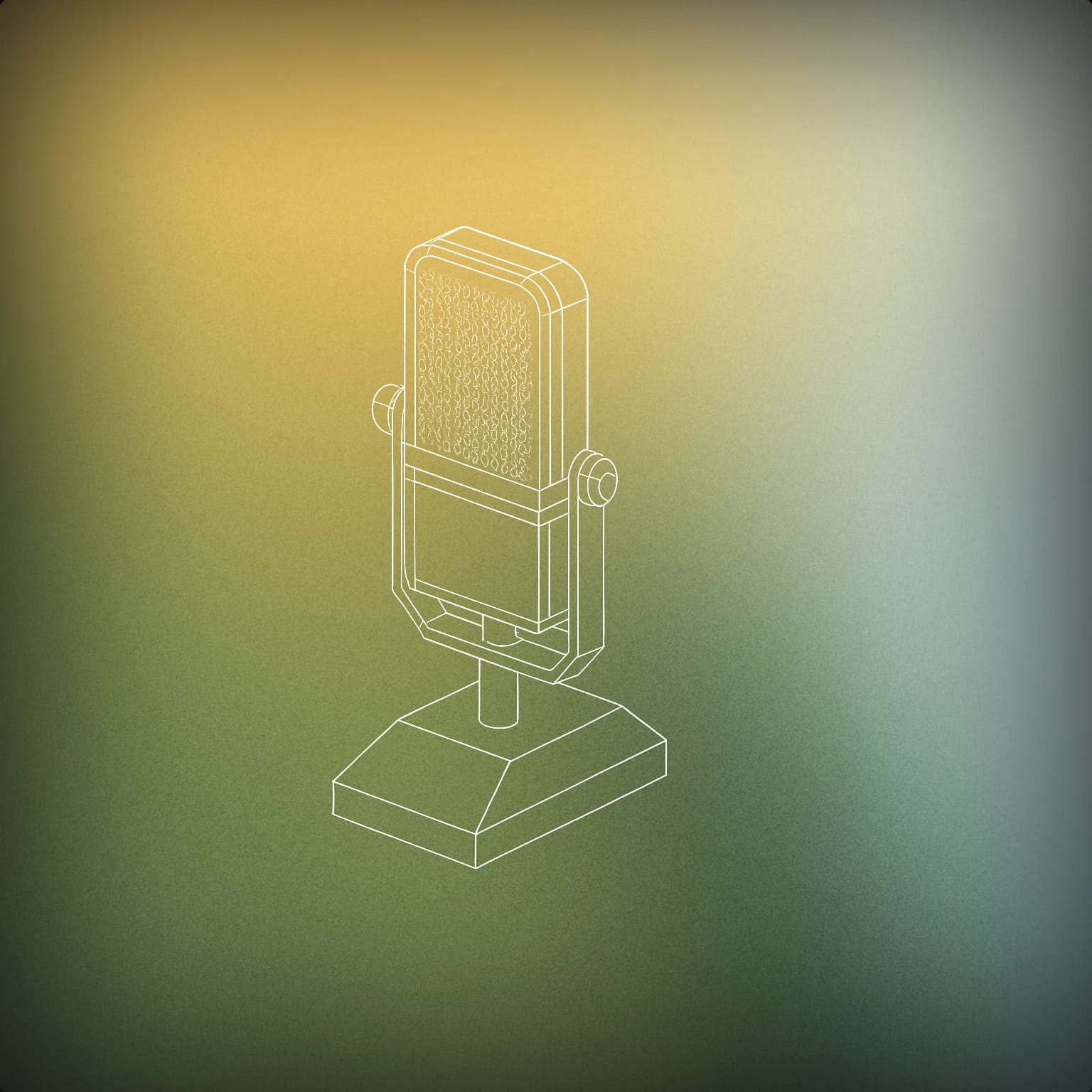 Cover of a bold, upright standing microphone with a strong, angular base for Confident voice library