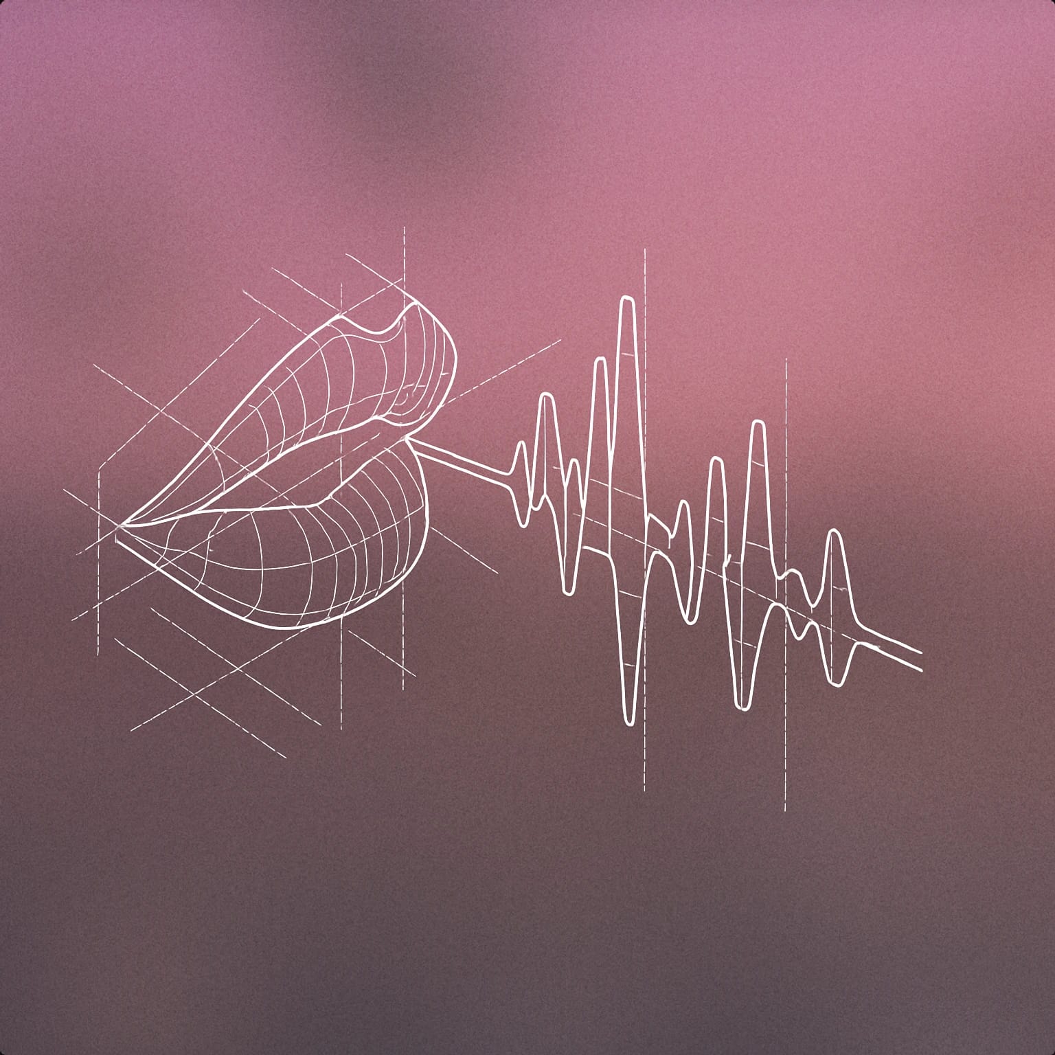Cover of a pair of lips gently blowing a visible, stylized soundwave for Seductive voice library