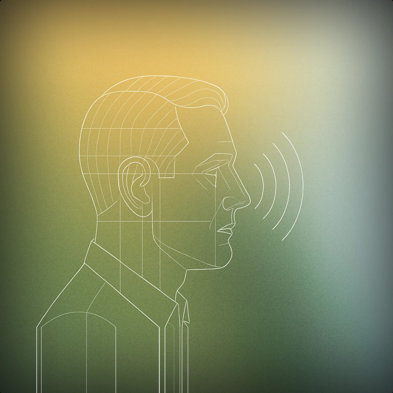 Cover of A stylized adult male head with a prominent ear, shown in profile, with a subtle soundwave pattern emanating from the ear for Adult male voice library